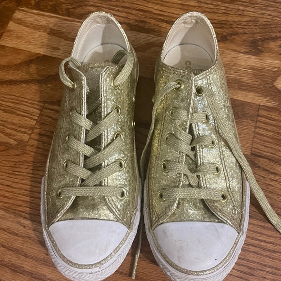 Girls gold glitter sparkle converse all star low tops sz 2 - Picture 2 of 5